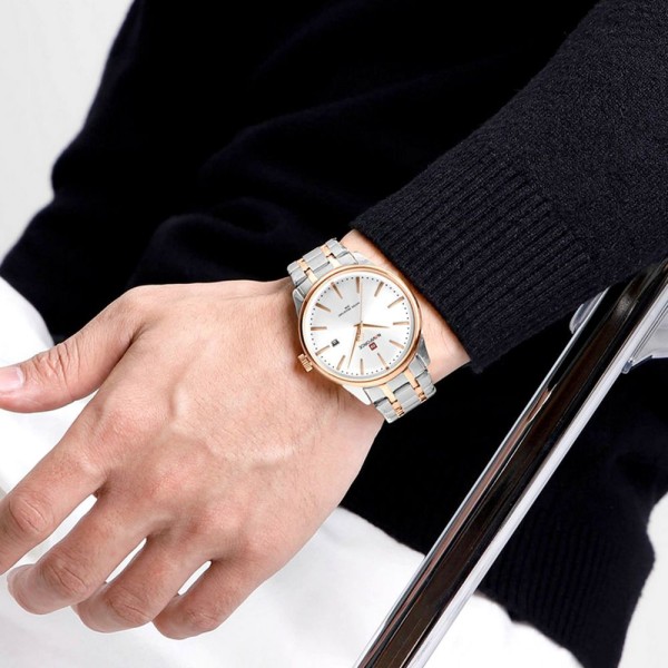 Encontraproduto.com.br - Relógio De Quartzo Masculino Pulseira De Aço Inoxidável Resistente à água Prata