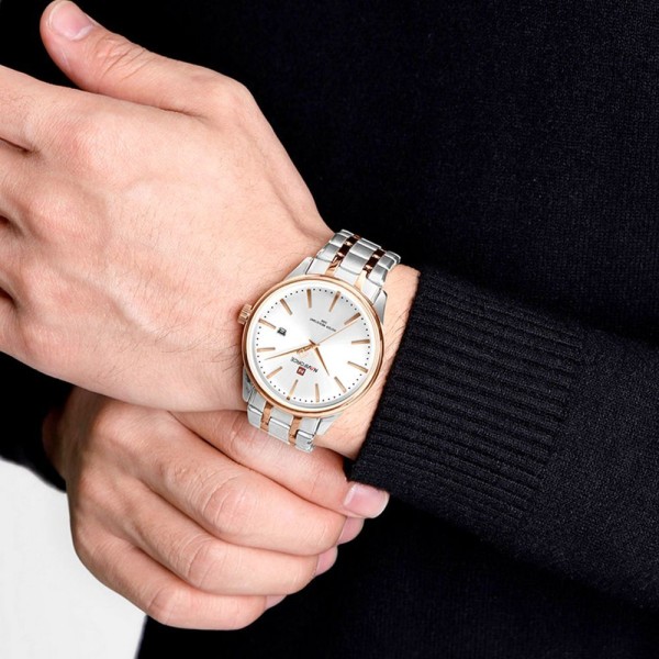 Encontraproduto.com.br - Relógio De Quartzo Masculino Pulseira De Aço Inoxidável Resistente à água Prata