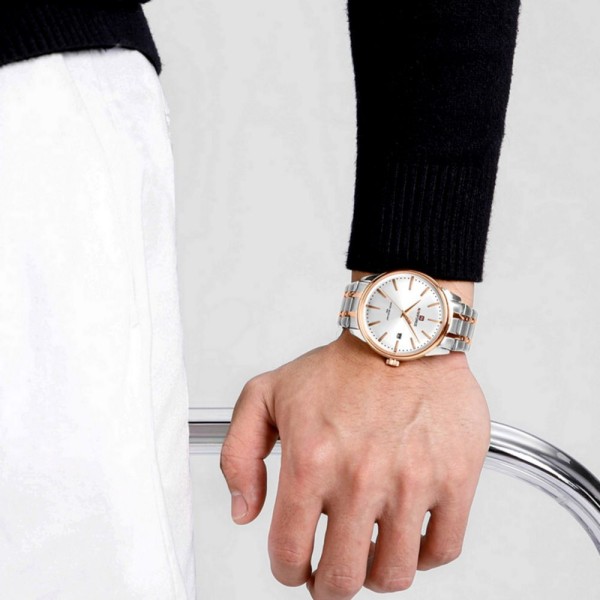 Encontraproduto.com.br - Relógio De Quartzo Masculino Pulseira De Aço Inoxidável Resistente à água Prata