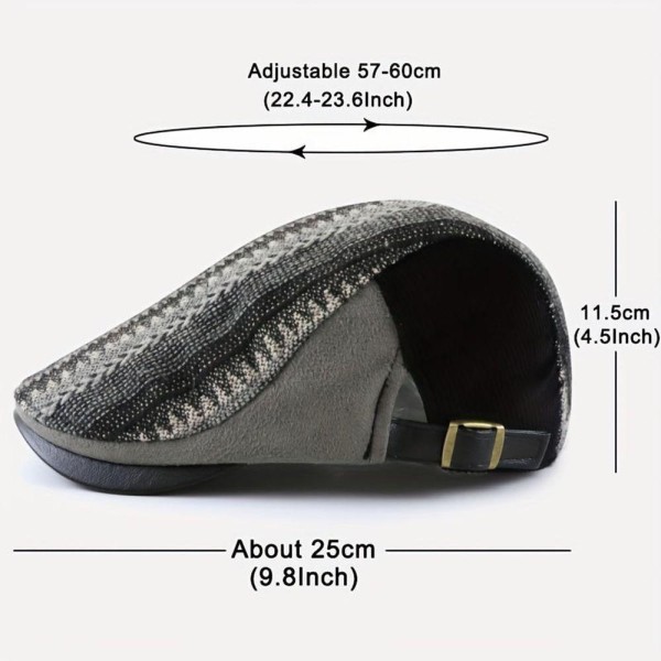Encontraproduto.com.br - Boina Vintage Estilo Britânico Para Homens Mistura De Algodão Listrado Com Fivela Ajustável Preto