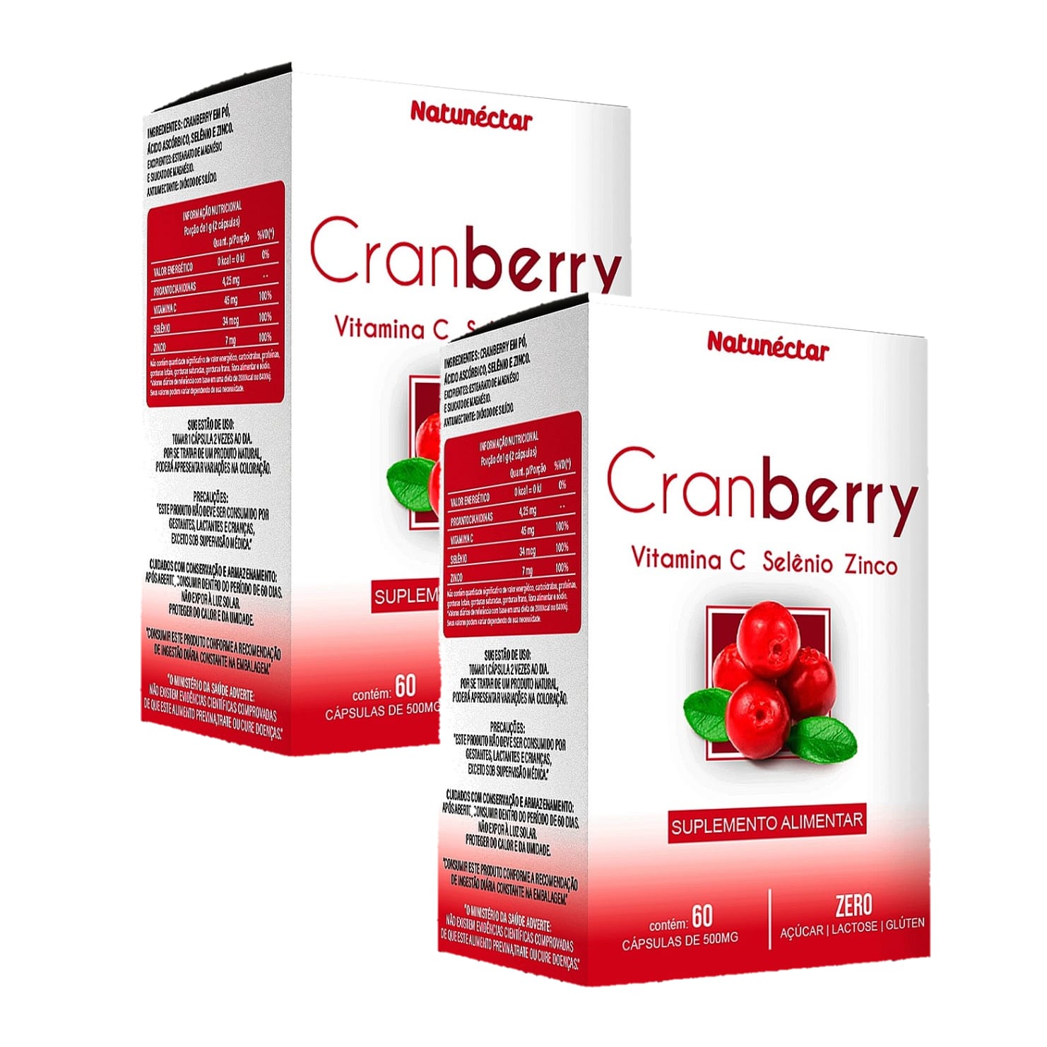 Encontraproduto.com.br - 2x Cranberry com Vitamina C, Selênio e Zinco - 60 Cápsulas de 500mg