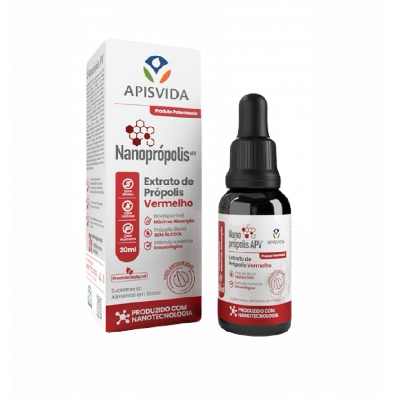 Encontraproduto.com.br - 2x Nanoprópolis Extrato de Própolis Vermelho 20ml- Apis Vida