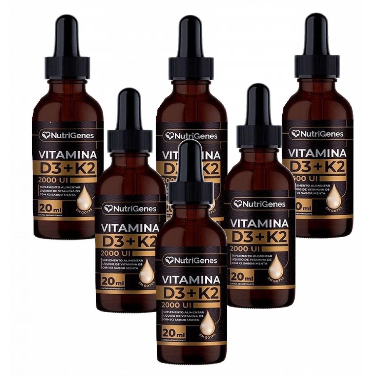 Encontraproduto.com.br - Kit com 6 Gotas de Vitamina D3 2000 UI + K2 MK7 30 mcg - Nutrigenes