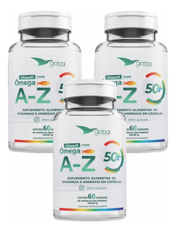 Encontraproduto.com.br - 3x Vitasoft A-Z + Ômega - Polivitamínico - Global Suplementos