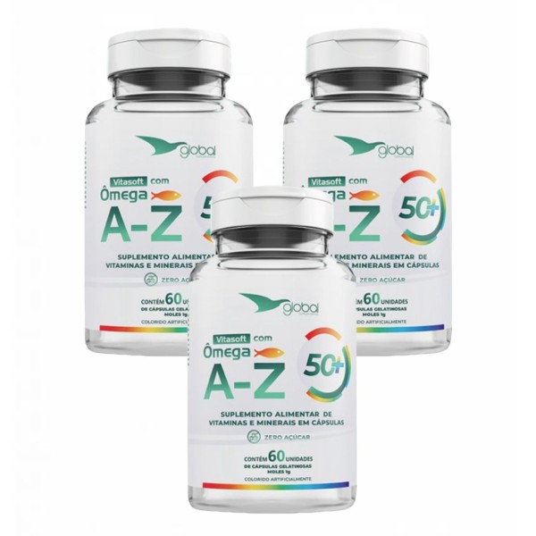 Encontraproduto.com.br - 3x Vitasoft A-Z + Ômega - Polivitamínico - Global Suplementos