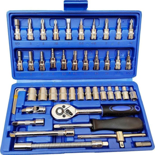 Encontraproduto.com.br - Kit Chaves Jogo Catraca Reversível Soquetes 46 Peças Maleta