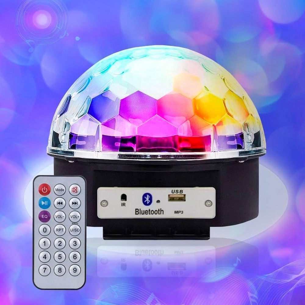 Encontraproduto.com.br - Bola De Balada Festa Colorida Com Controle Giratória Led