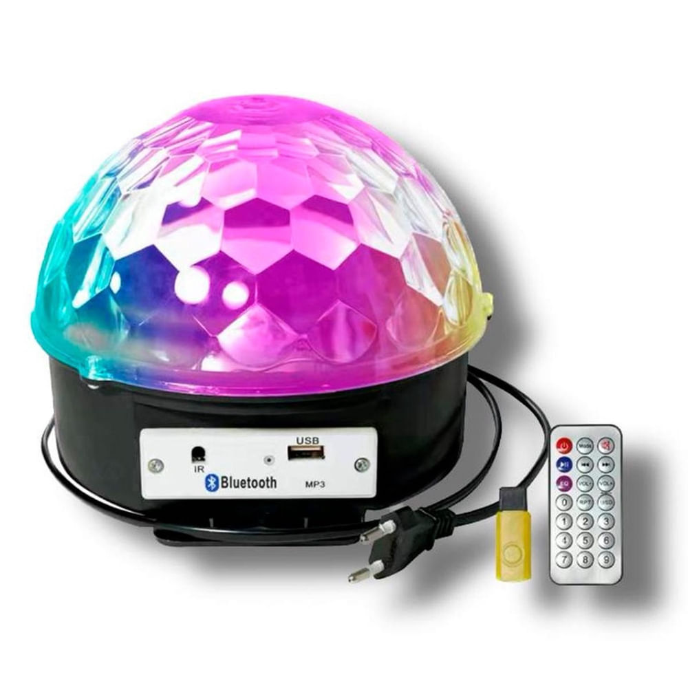 Encontraproduto.com.br - Bola De Balada Festa Colorida Com Controle Giratória Led