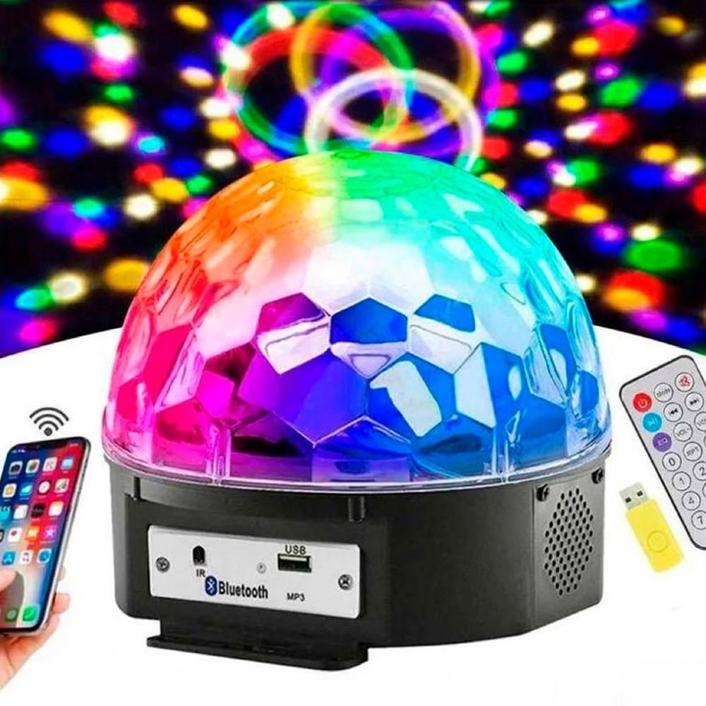 Encontraproduto.com.br - Bola De Balada Festa Colorida Com Controle Giratória Led