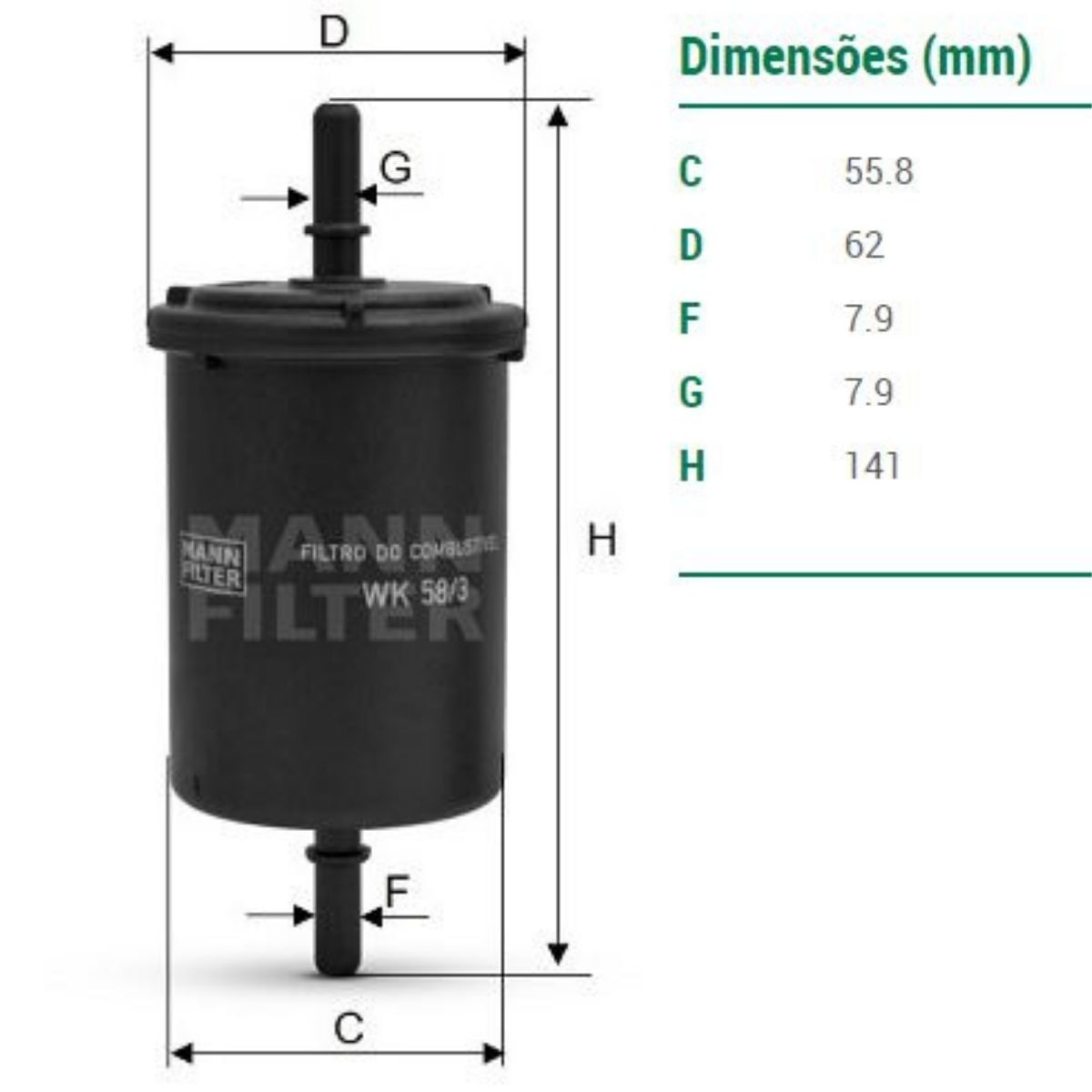 Encontraproduto.com.br - Filtro Combustível HB20 Livina Sentra Versa 2006 a 2020 MANN-FILTER WK58/3