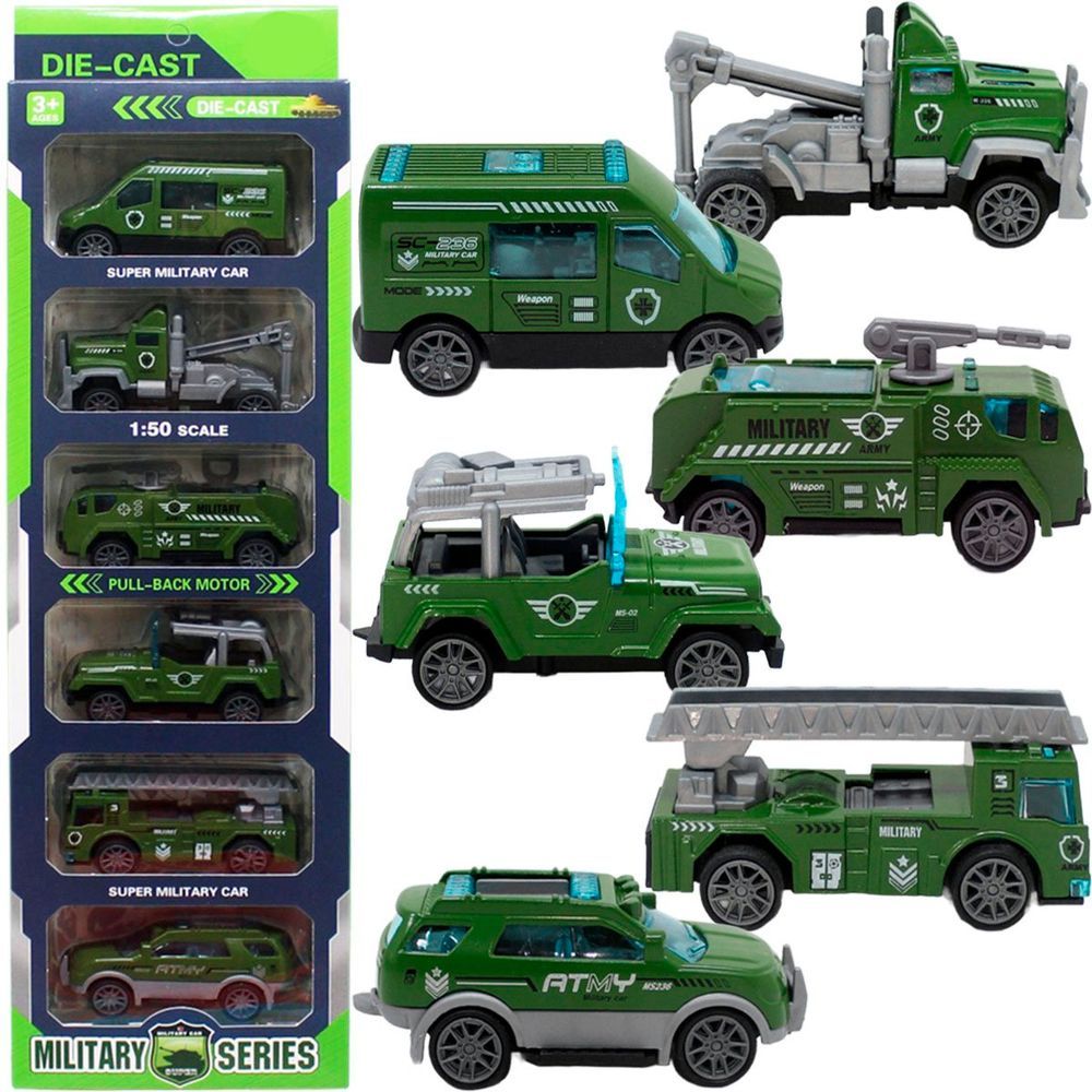 Encontraproduto.com.br - Kit 6 Carrinhos De Brinquedo Exército Miniatura Colecionável
