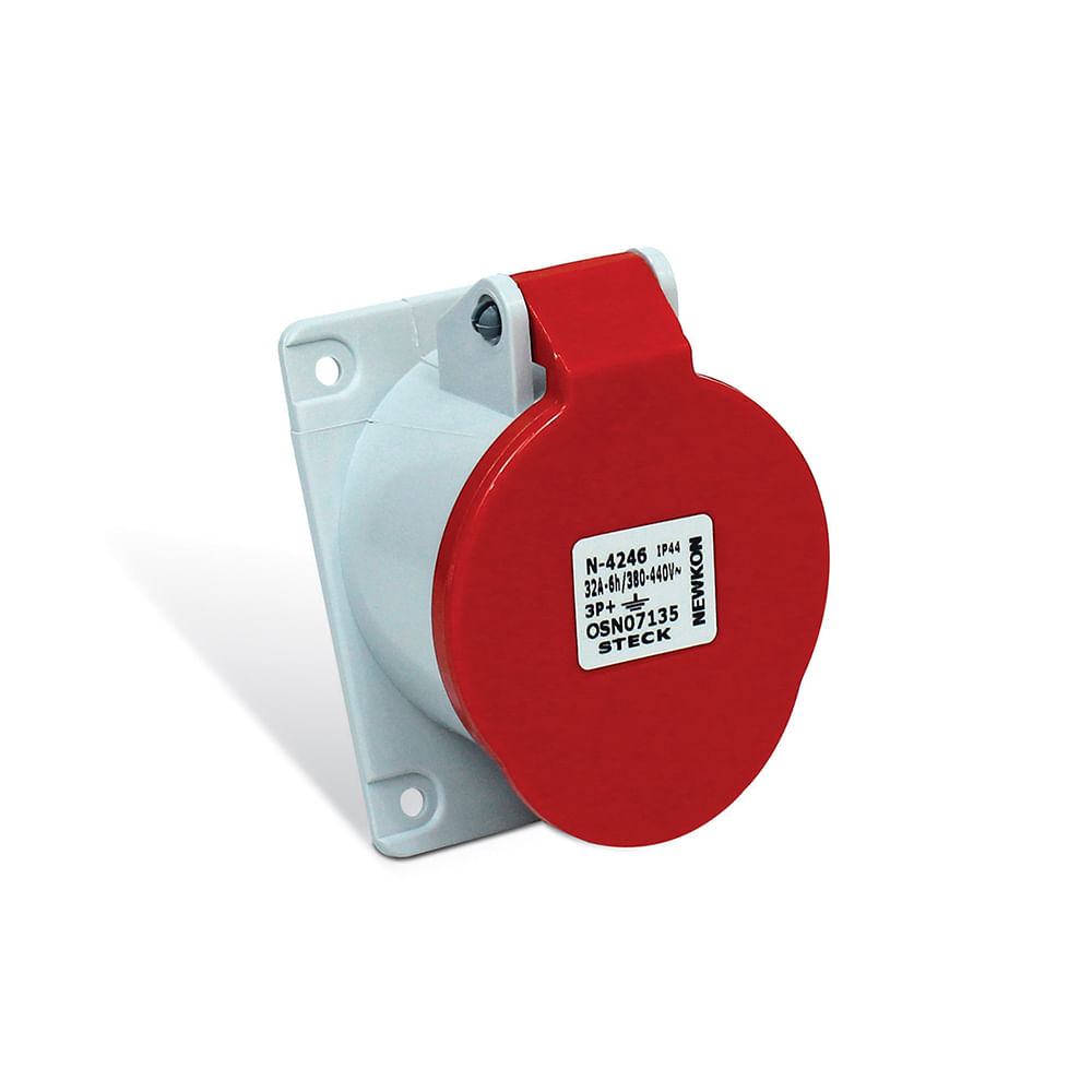 Encontraproduto.com.br - Tomada Industrial Embutir 3P+T 32A 380/440V 6H Vermelha IP44 REF. N4246 - Steck