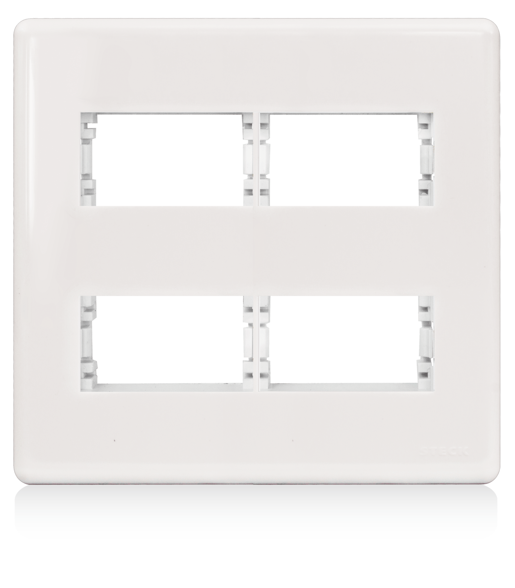 Encontraproduto.com.br - Placa 4X4 Para 2 Módulos + 2 Módulos Horizontal Com Suporte Branco Stella Steck