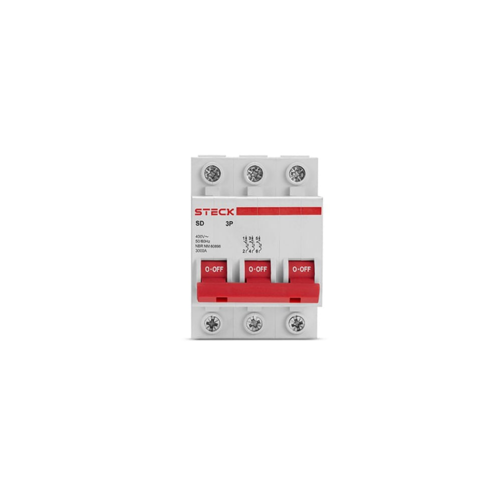 Encontraproduto.com.br - Disjuntor 3p 10a C 3ka Din Curva C Com Alavanca Articulada - Sdd63c10 - Steck