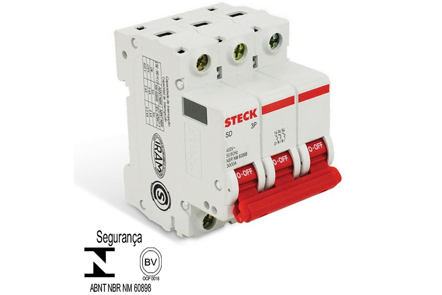 Encontraproduto.com.br - Disjuntor 3p 10a C 3ka Din Curva C Com Alavanca Articulada - Sdd63c10 - Steck