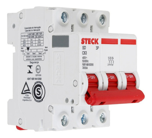 Encontraproduto.com.br - Disjuntor 3p 10a C 3ka Din Curva C Com Alavanca Articulada - Sdd63c10 - Steck
