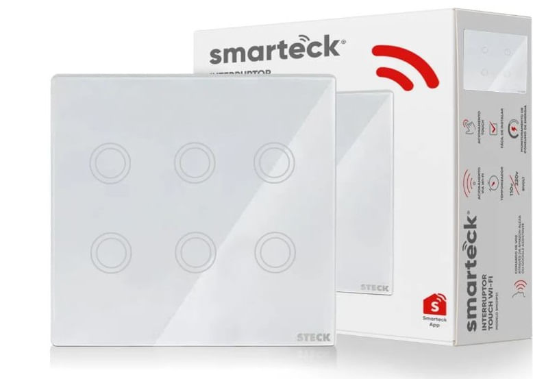 Encontraproduto.com.br - Interruptor Smarteck 4X4 6 Módulos Touch Branco REF. SMCI6BS2 - Steck