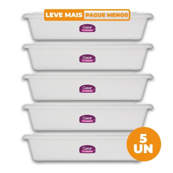 Kit 5 Travessas Retangulares Plásticas Branca 9,85L Sanremo