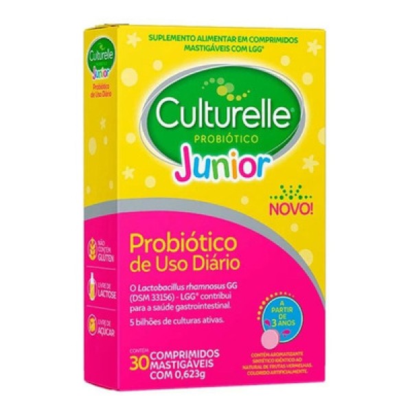 Encontraproduto.com.br - Suplemento Alimentar Probiótico Culturelle Junior 30 Comprimidos Mastigáveis