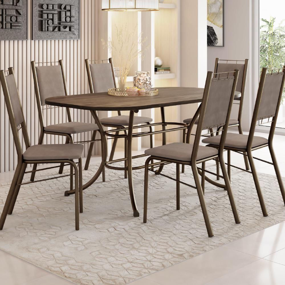 Conjunto Sala De Jantar Egeu C/ Mesa E 6 Cadeiras Ouro Velho Carraro