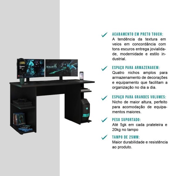 Encontraproduto.com.br - Mesa Para Computador Gamer Preto Carraro