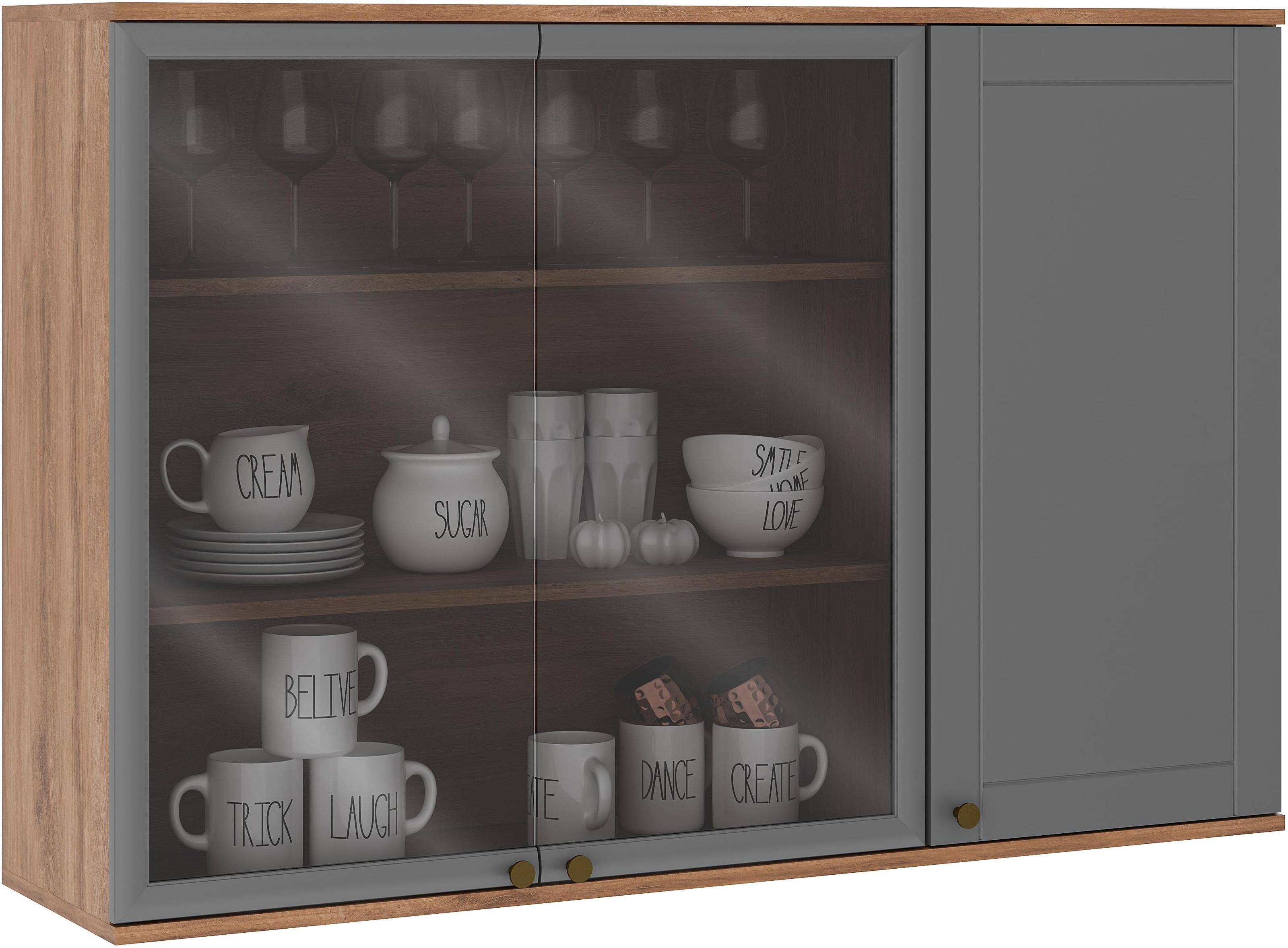 Armário Aéreo 2 Portas Bella Carraro Nogueira e Titânio 120cm