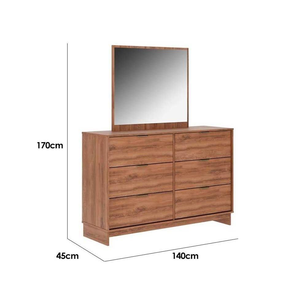 Encontraproduto.com.br - Cômoda Solteiro 1160 C/ 6 Gavetas C/ Espelho Freijo - Carraro