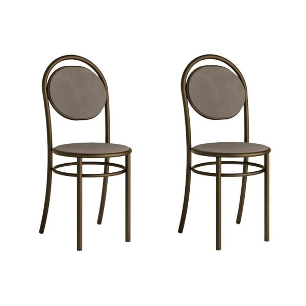 Encontraproduto.com.br - Cadeira Sala De Jantar 190 Aço Kit 2 Uni Ouro Velho - Assento Camur?a Conhaque - Carraro