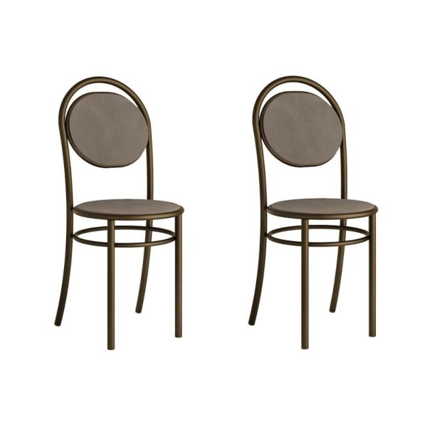 Encontraproduto.com.br - Cadeira Sala De Jantar 190 Aço Kit 2 Uni Ouro Velho - Assento Camur?a Conhaque - Carraro
