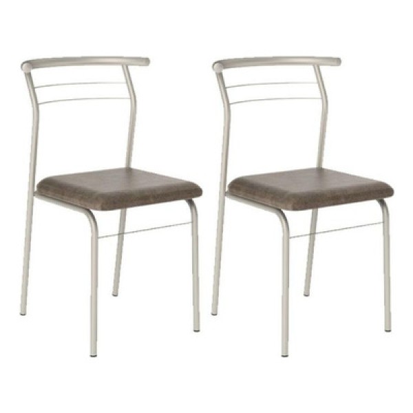 Cadeira Sala de Jantar 1708 Aço Kit 2 Uni Prata - Assento Camurca Conhaque - Carraro