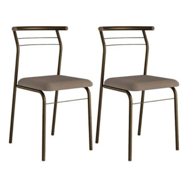 Encontraproduto.com.br - Cadeira Sala De Jantar 1708 Aço Kit 2 Uni Ouro Velho - Assento Camur?a Conhaque - Carraro