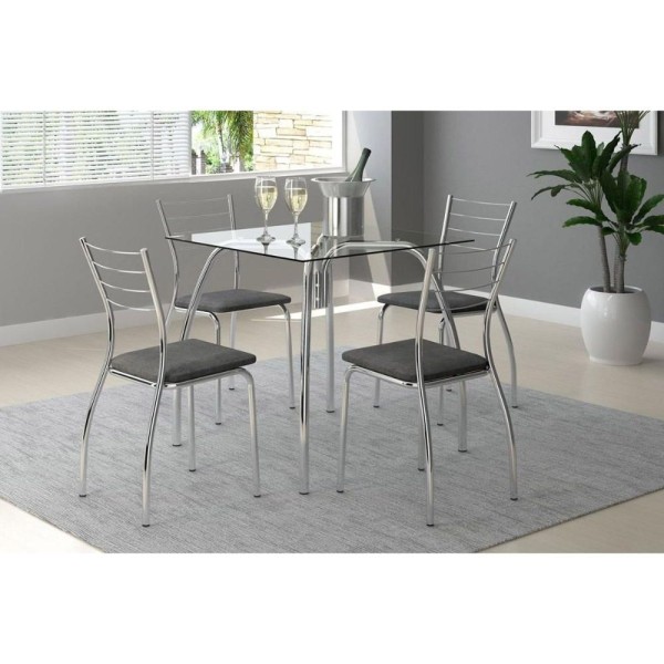 Encontraproduto.com.br - Cadeira Sala De Jantar 1700 Kit Aço 2 Uni Prata - Assento Camurca Conhaque - Carraro