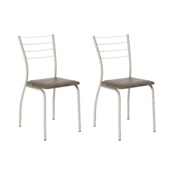 Encontraproduto.com.br - Cadeira Sala De Jantar 1700 Kit Aço 2 Uni Prata - Assento Camurca Conhaque - Carraro