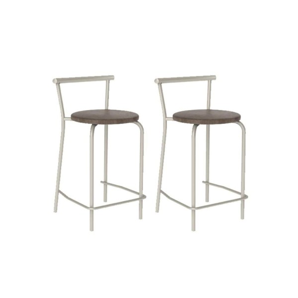 Encontraproduto.com.br - Banqueta Sala De Jantar 106 Kit 2 Un Prata - Assento Camurca Conhaque - Carraro