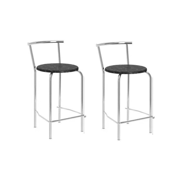 Encontraproduto.com.br - Banqueta Sala De Jantar 106 Kit 2 Un Prata - Assento Camurca Conhaque - Carraro