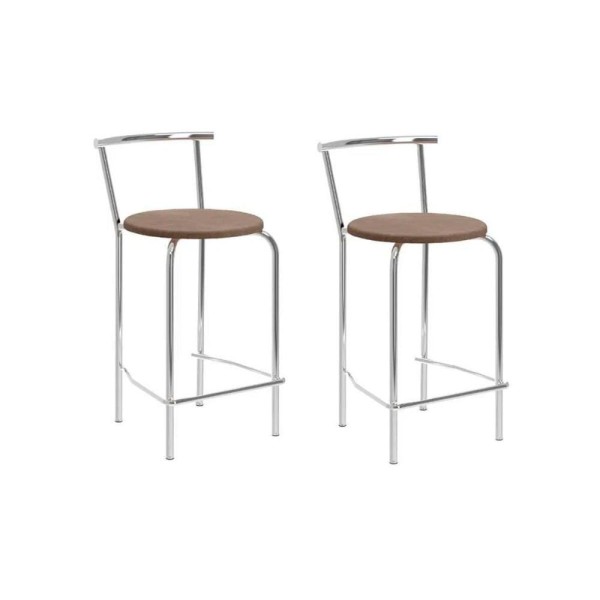 Encontraproduto.com.br - Banqueta Sala De Jantar 106 Kit 2 Un Prata - Assento Camurca Conhaque - Carraro
