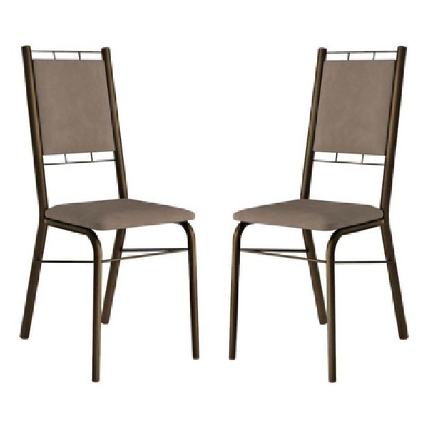 Encontraproduto.com.br - Kit 2 Cadeiras de Cozinha 1724 2 Un Ouro Velho - Assento Camur?a Conhaque - Carraro