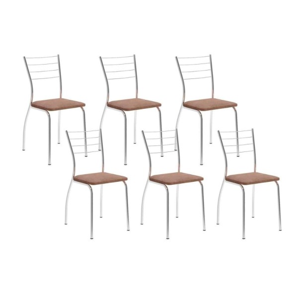 Encontraproduto.com.br - Cadeira Sala de Jantar 1700 Kit 6 Un Cromado/Suede Conhaque - Carraro