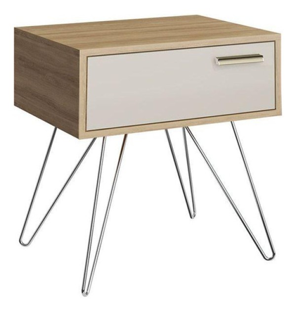 Mesa de Cabeceira Solteiro 881 c/ 1 Gaveta Noce/Off White - Carraro