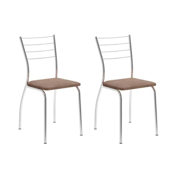 Encontraproduto.com.br - Cadeira De Cozinha 1700 Kit 2 Un Cromado-suede Conhaque - Carraro