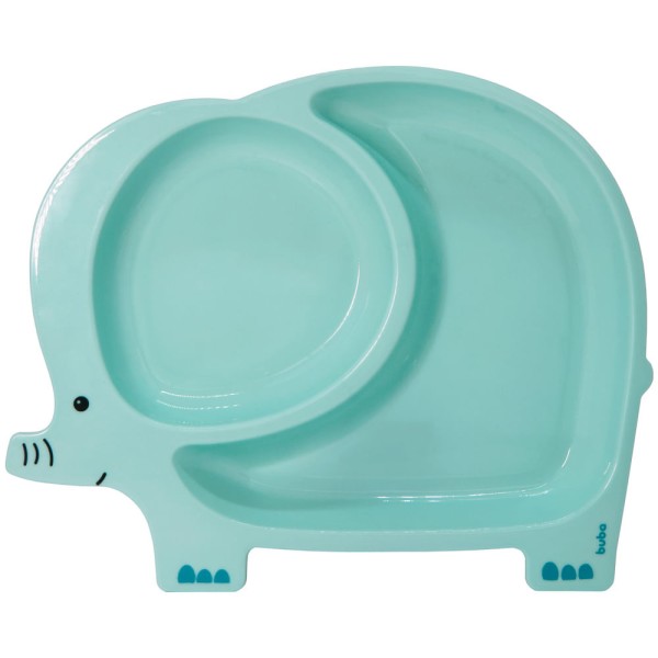 Encontraproduto.com.br - PRATO INFANTIL INTRODUÇÃO ALIMENTAR COM DIVISÓRIAS DIVERTIDO PARA BEBE E CRIANÇA PLÁSTICO BUBA Cor:Elefante Azul Turques