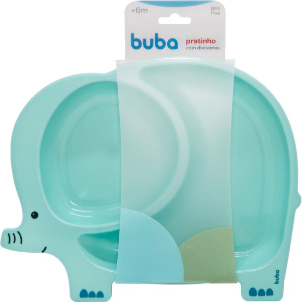 Encontraproduto.com.br - PRATO INFANTIL INTRODUÇÃO ALIMENTAR COM DIVISÓRIAS DIVERTIDO PARA BEBE E CRIANÇA PLÁSTICO BUBA Cor:Elefante Azul Turques
