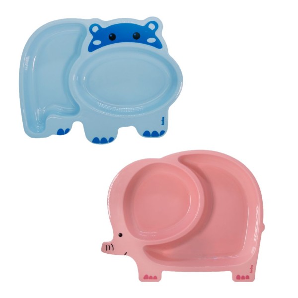 Encontraproduto.com.br - KIT 2 PRATOS INFANTIL INTRODUÇÃO ALIMENTAR COM DIVISÓRIAS DIVERTIDO PARA BEBE E CRIANÇA PLÁSTICO BUBA Cor:Hipopot Azul/E
