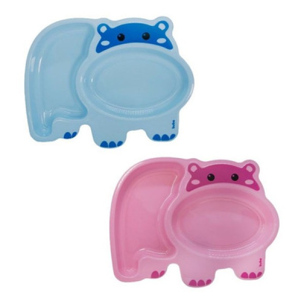 Encontraproduto.com.br - KIT 2 PRATOS INFANTIL INTRODUÇÃO ALIMENTAR COM DIVISÓRIAS DIVERTIDO PARA BEBE E CRIANÇA PLÁSTICO BUBA Cor:Hipopot Azul/H
