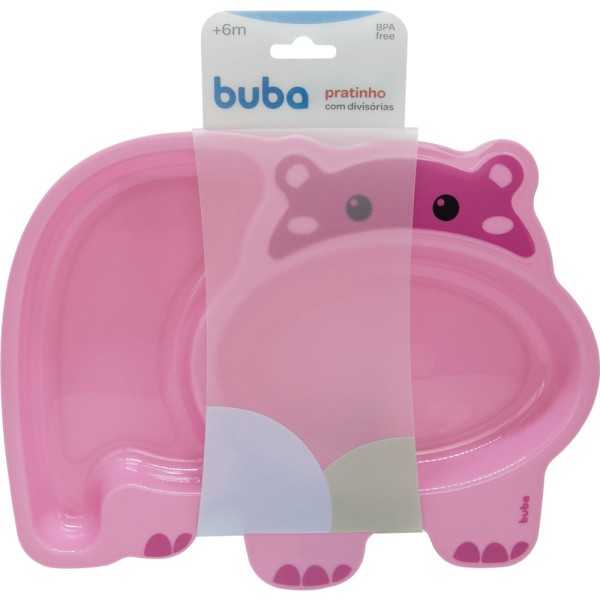 Encontraproduto.com.br - KIT 2 PRATOS INFANTIL INTRODUÇÃO ALIMENTAR COM DIVISÓRIAS DIVERTIDO PARA BEBE E CRIANÇA PLÁSTICO BUBA Cor:Hipopot Azul/H