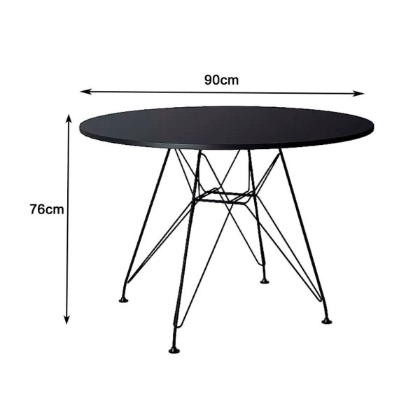 Encontraproduto.com.br - Conjunto Mesa Jantar Redonda Preta 90Cm Com 4 Cadeira Brancas Base Ferro Preto Cor: Preto