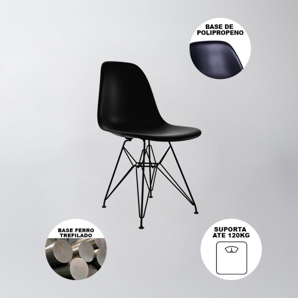 Encontraproduto.com.br - Conjunto Mesa Jantar Redonda Preta 90Cm Com 4 Cadeira Brancas Base Ferro Preto Cor: Preto