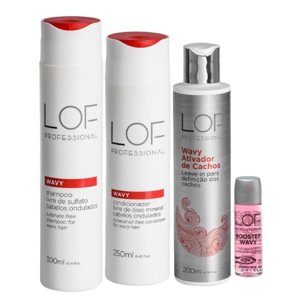 Encontraproduto.com.br - Kit LOF Wavy Shampoo 300ml, Condicionador 250ml, Ampola Máscara Liquida 15ml, Ativador de Cachos 200ml