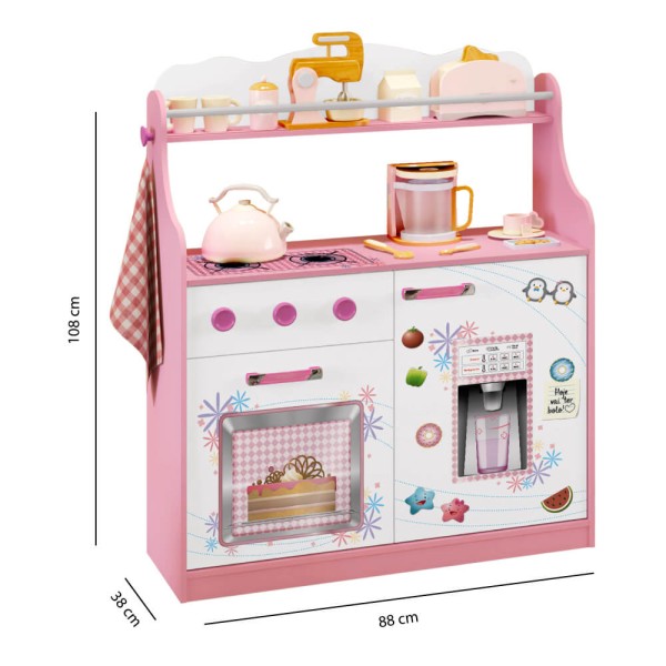Encontraproduto.com.br - Cozinha Infantil 2 Portas 1 Gaveta com Rodízios - Rosa/Branco