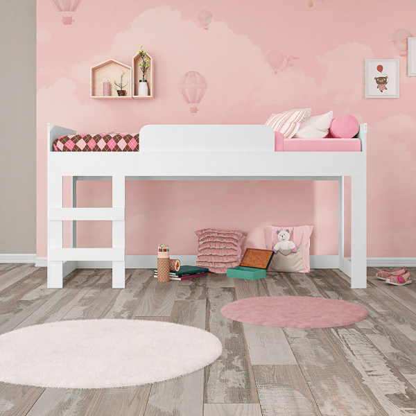 Encontraproduto.com.br - Cama com Escorregador Joy com Cortina Doce Casinha Pura Magia